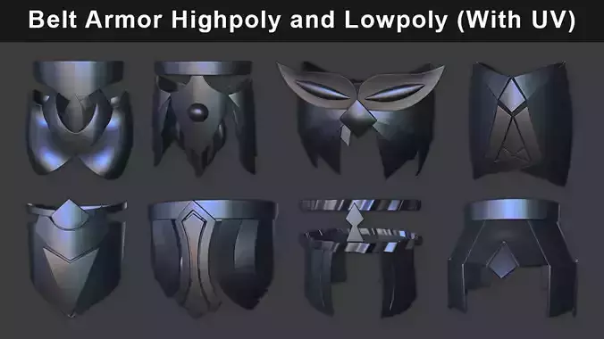 Belt Armor Highpoly and Lowpoly With UVs Low-poly 3D model