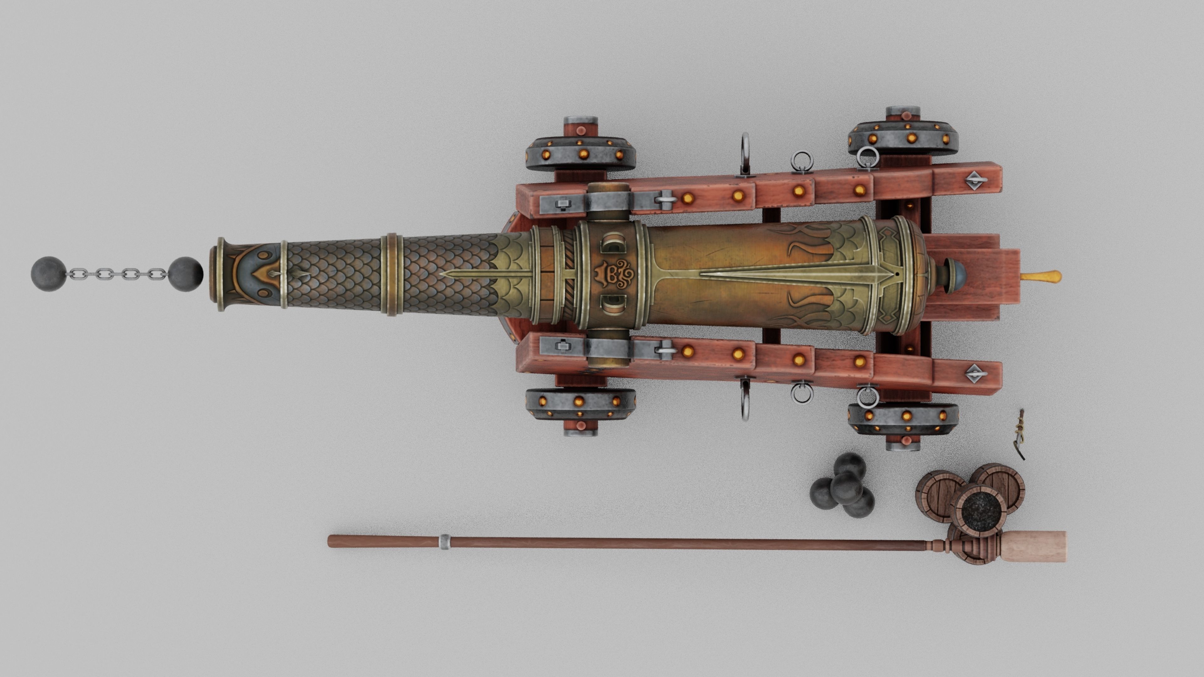 O Kit 01 Cannon Kit 02 of 05 cursed sea cannon Low-poly 3D model_3