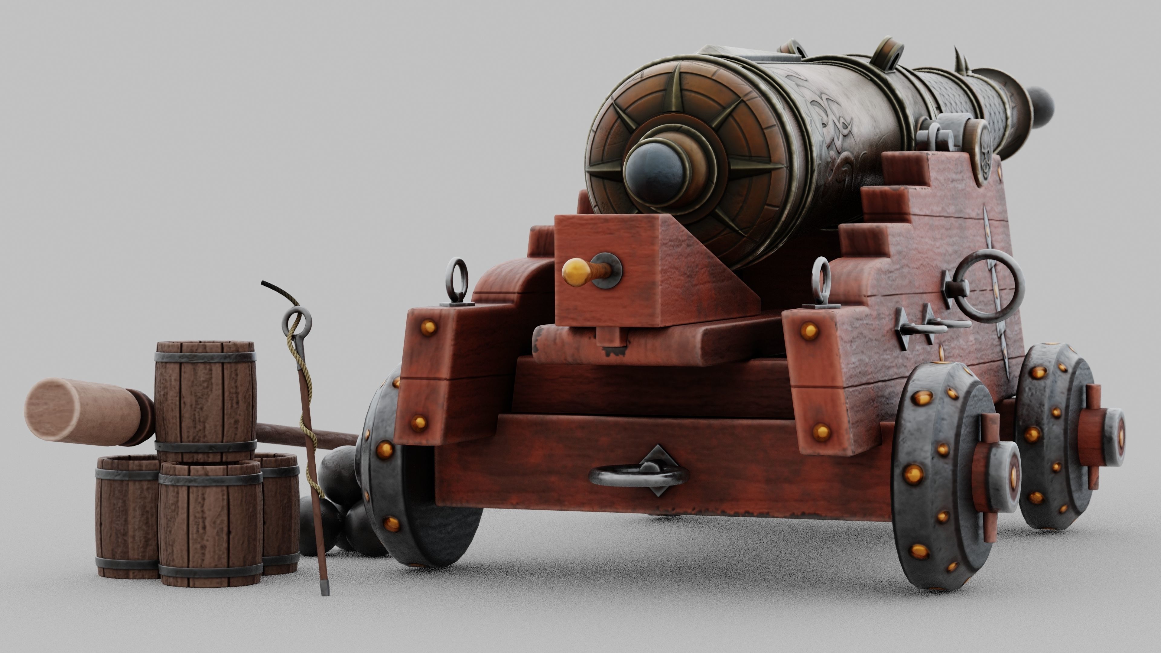 O Kit 01 Cannon Kit 02 of 05 cursed sea cannon Low-poly 3D model_7