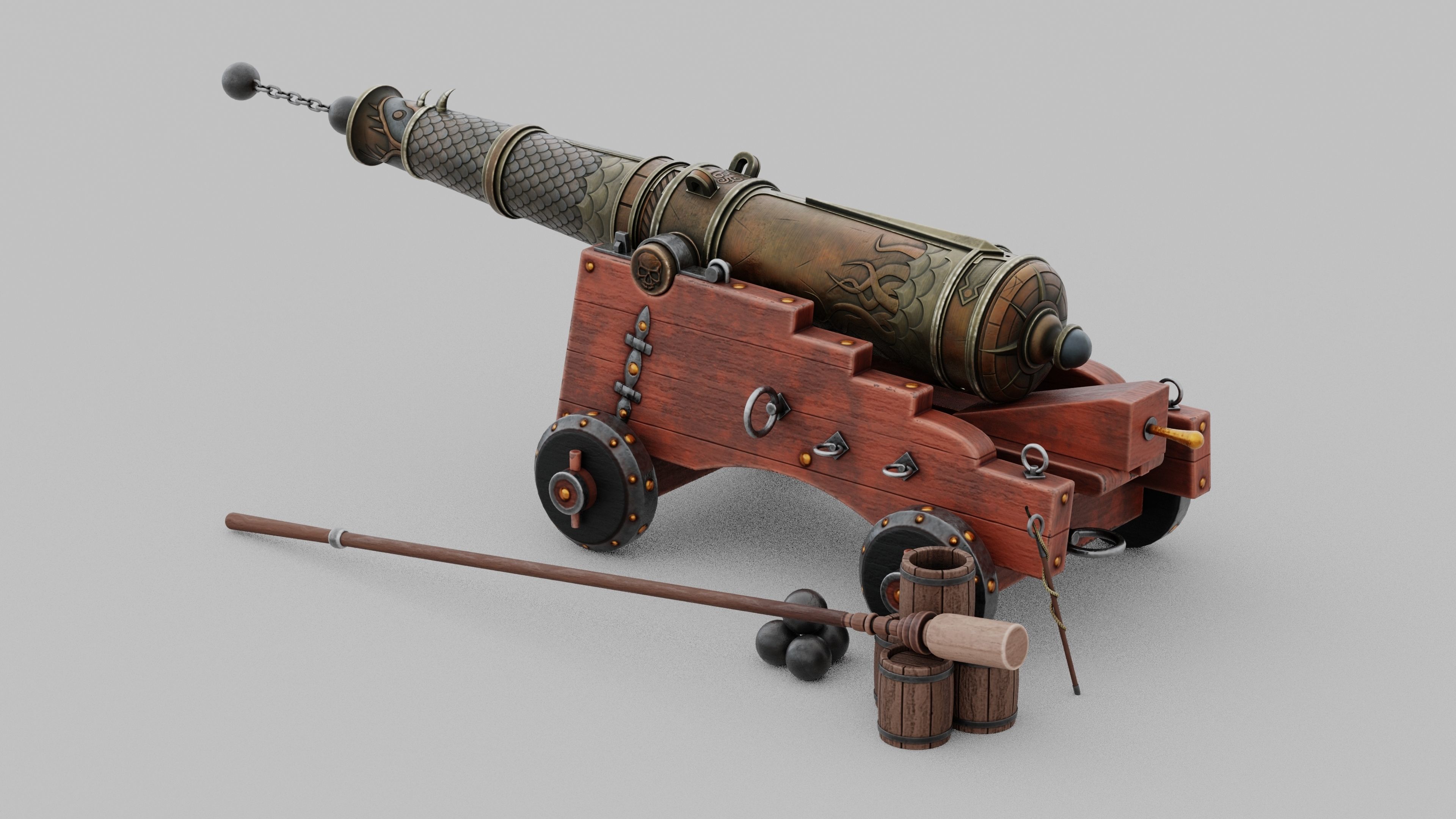 O Kit 01 Cannon Kit 02 of 05 cursed sea cannon Low-poly 3D model_1