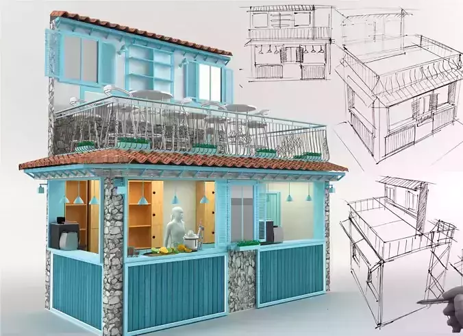 Stone bar Cafe 3d model