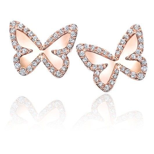 YD281 rose gold butterfly earrings with diamonds 3D print model_3
