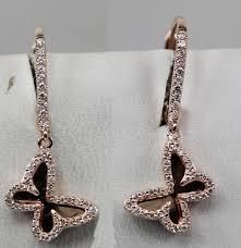 YD281 rose gold butterfly earrings with diamonds 3D print model_5