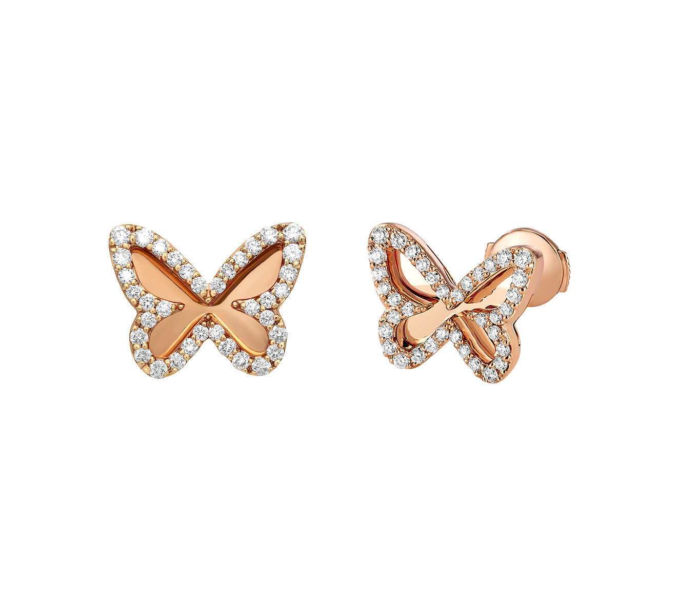 YD281 rose gold butterfly earrings with diamonds 3D print model_1
