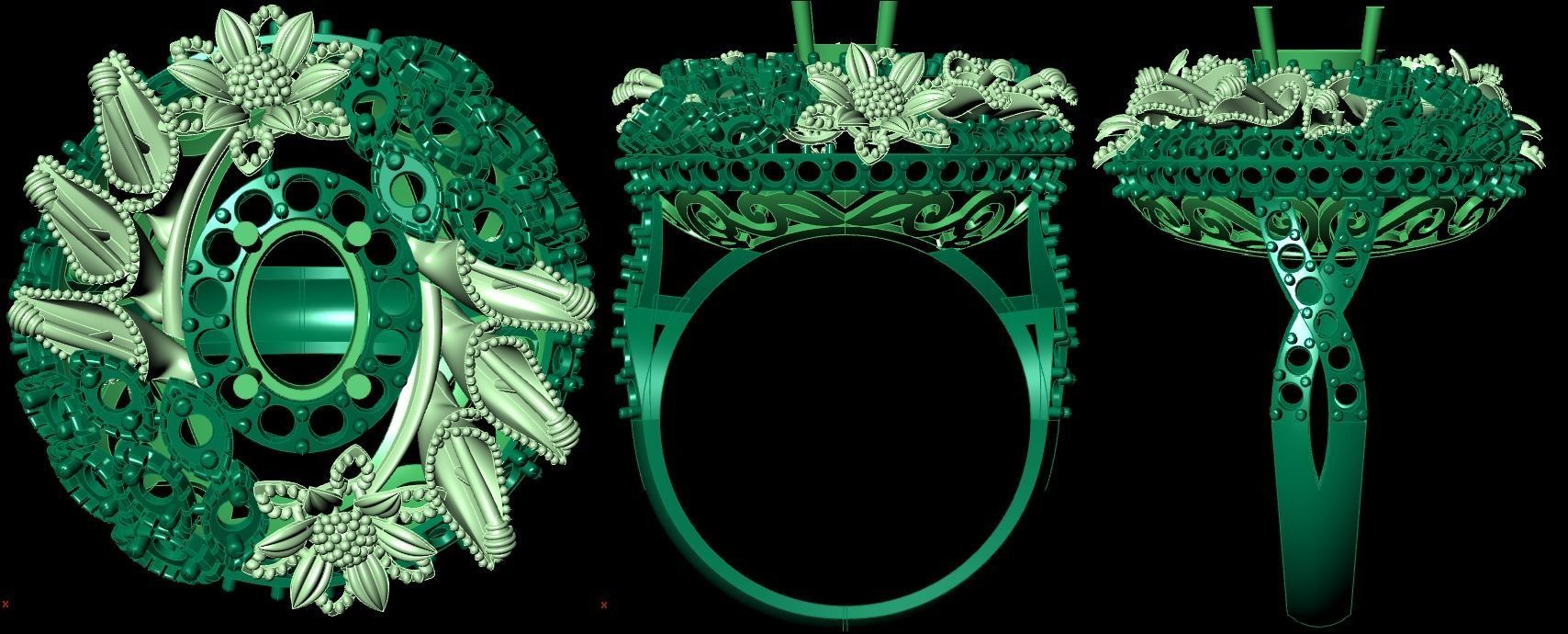  Bulk Rings 3dm with stones and flowers work-22 3D print model 3D print model_9