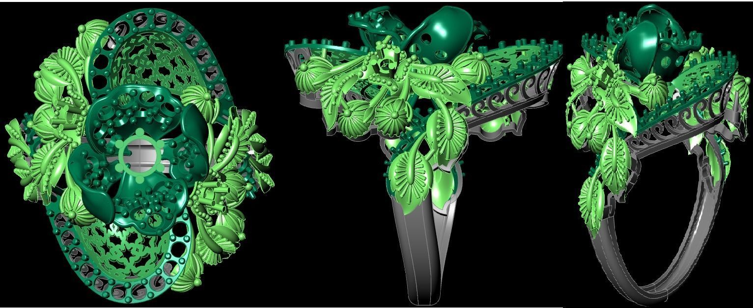  Bulk Rings 3dm with stones and flowers work-22 3D print model 3D print model_2