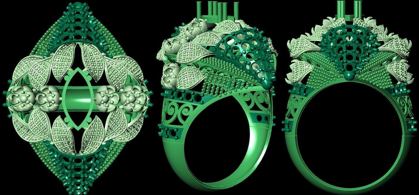  Bulk Rings 3dm with stones and flowers work-22 3D print model 3D print model_1