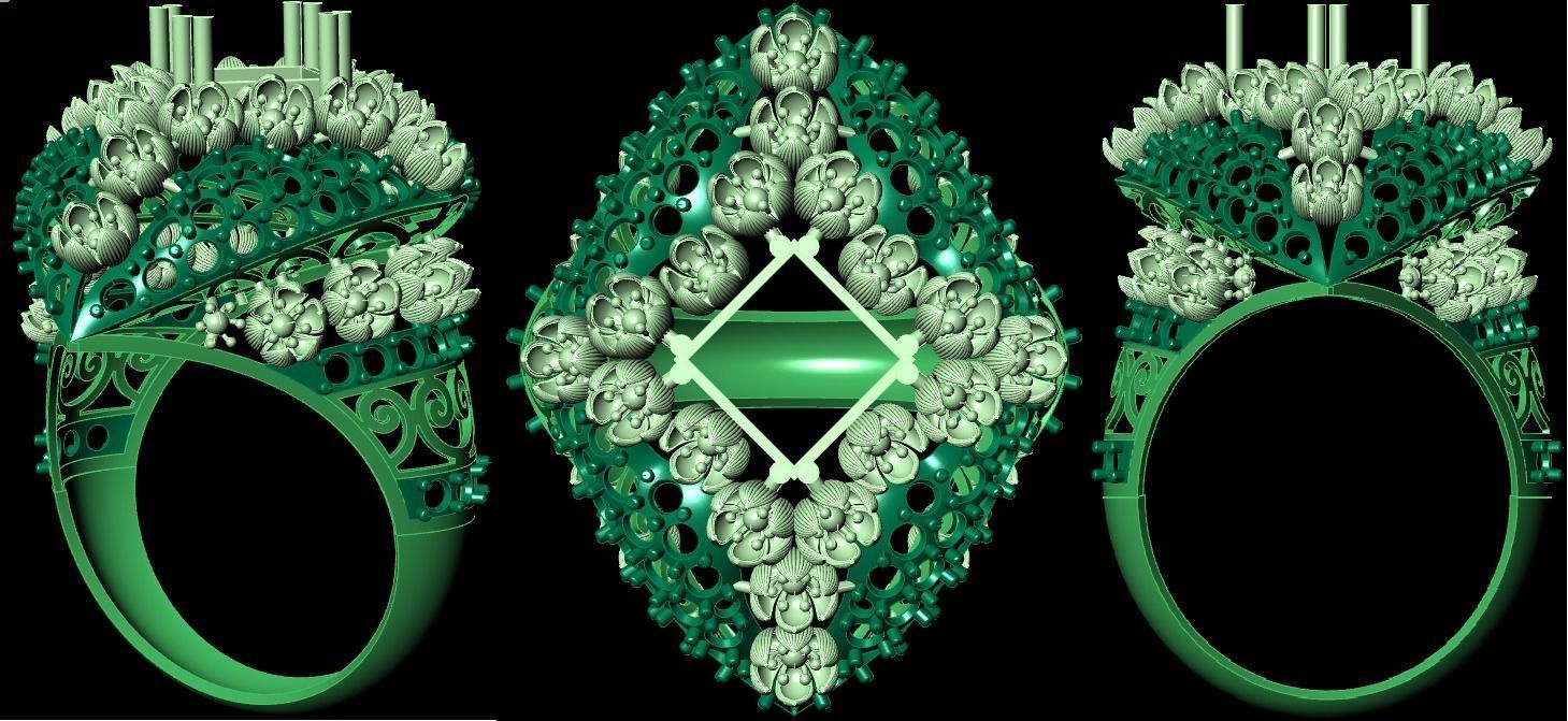  Bulk Rings 3dm with stones and flowers work-22 3D print model 3D print model_21