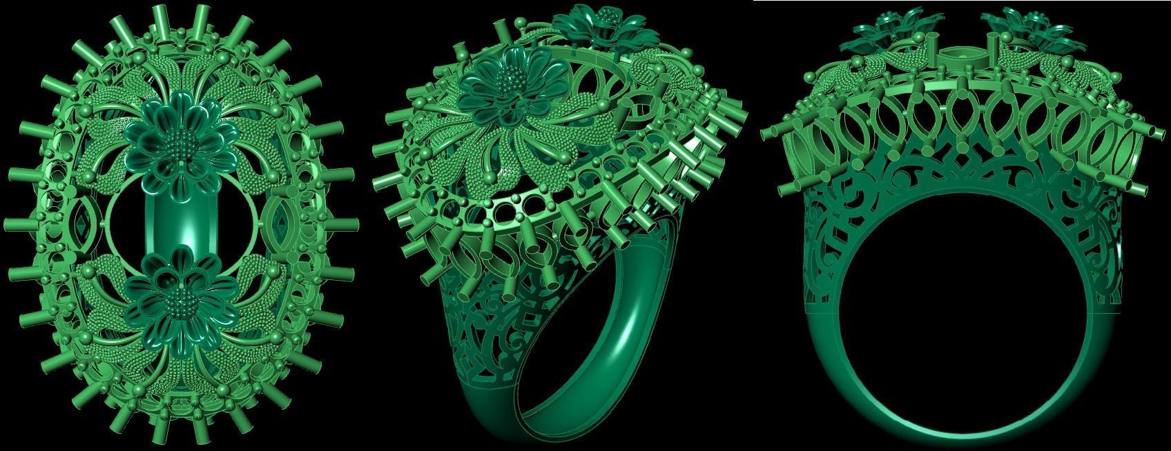  Bulk Rings 3dm with stones and flowers work-22 3D print model 3D print model_12