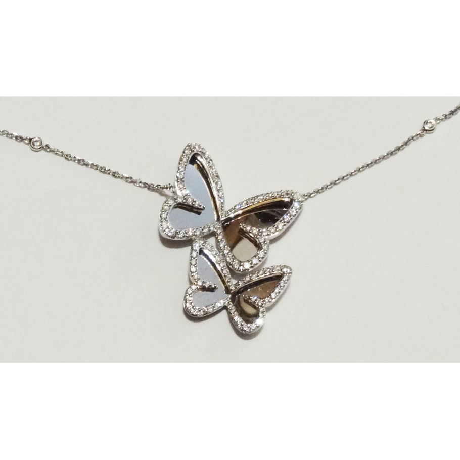YD284 rose gold butterfly necklace with diamonds 3D print model_3
