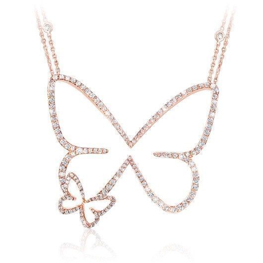 YD284 rose gold butterfly necklace with diamonds 3D print model_2