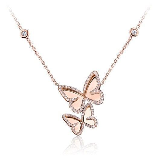YD284 rose gold butterfly necklace with diamonds 3D print model_1