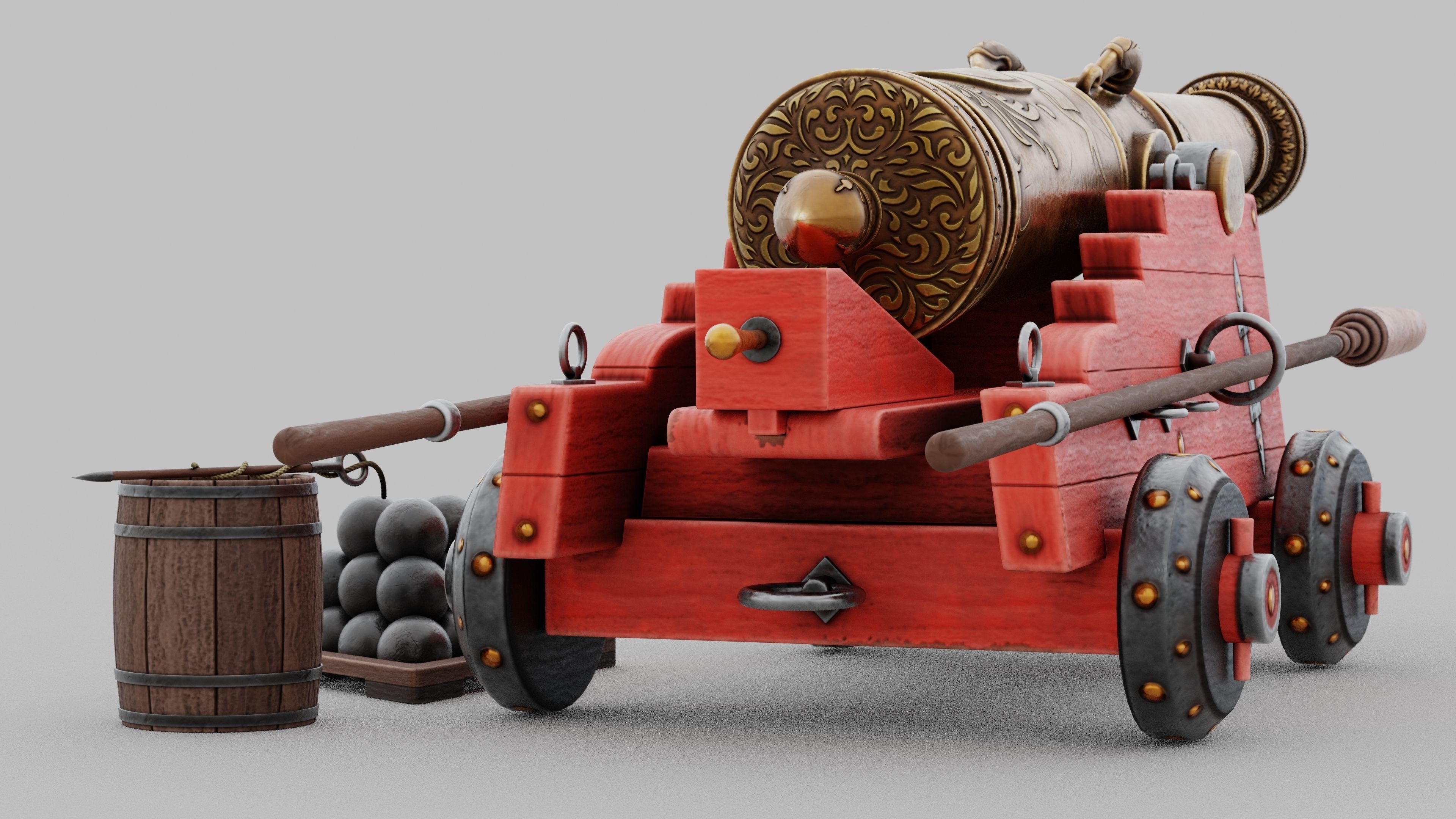 O Kit 01 Cannon Kit 04 of 05 treasure cannon Low-poly 3D model_7