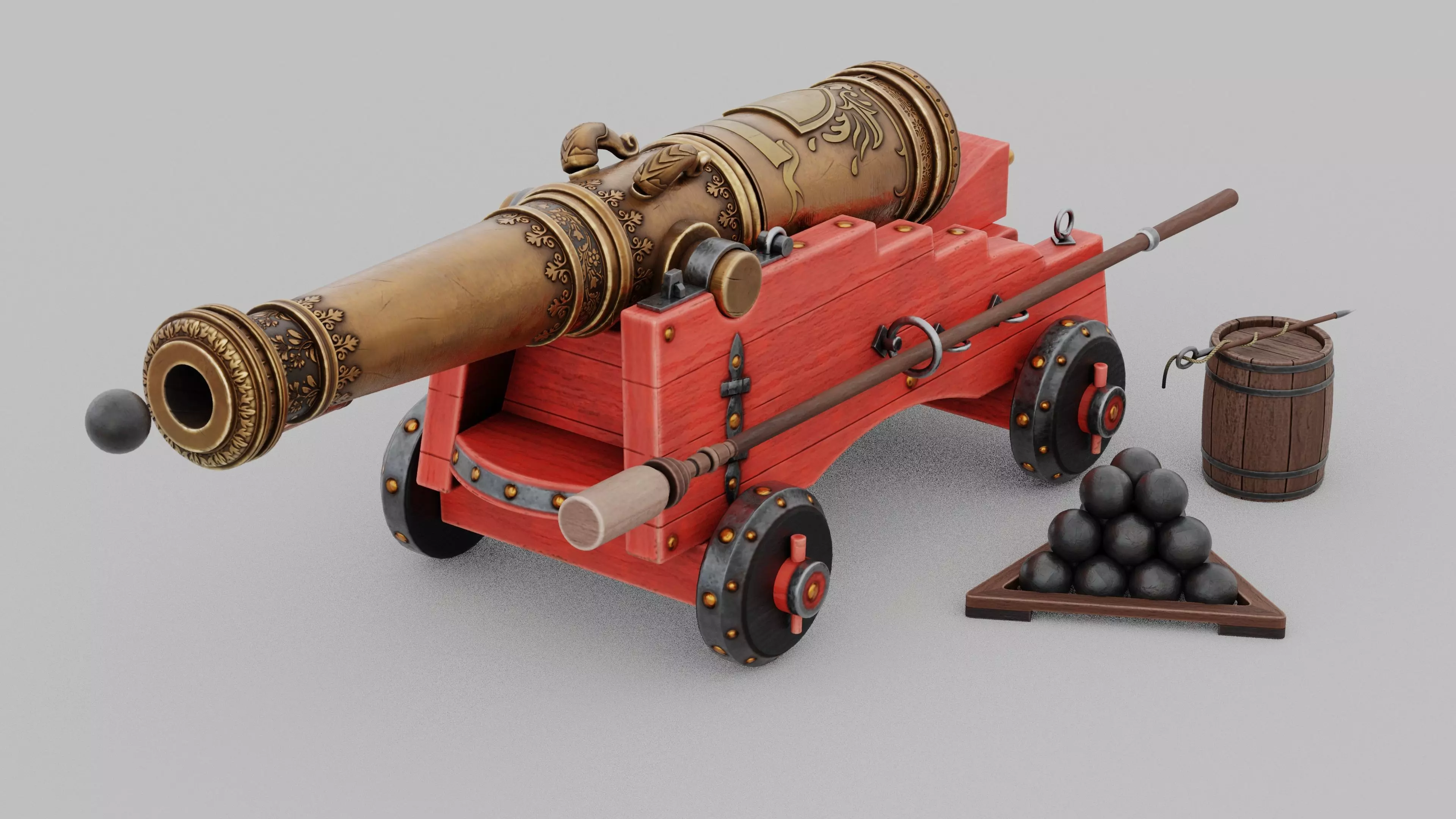O Kit 01 Cannon Kit 04 of 05 treasure cannon Low-poly 3D model_0