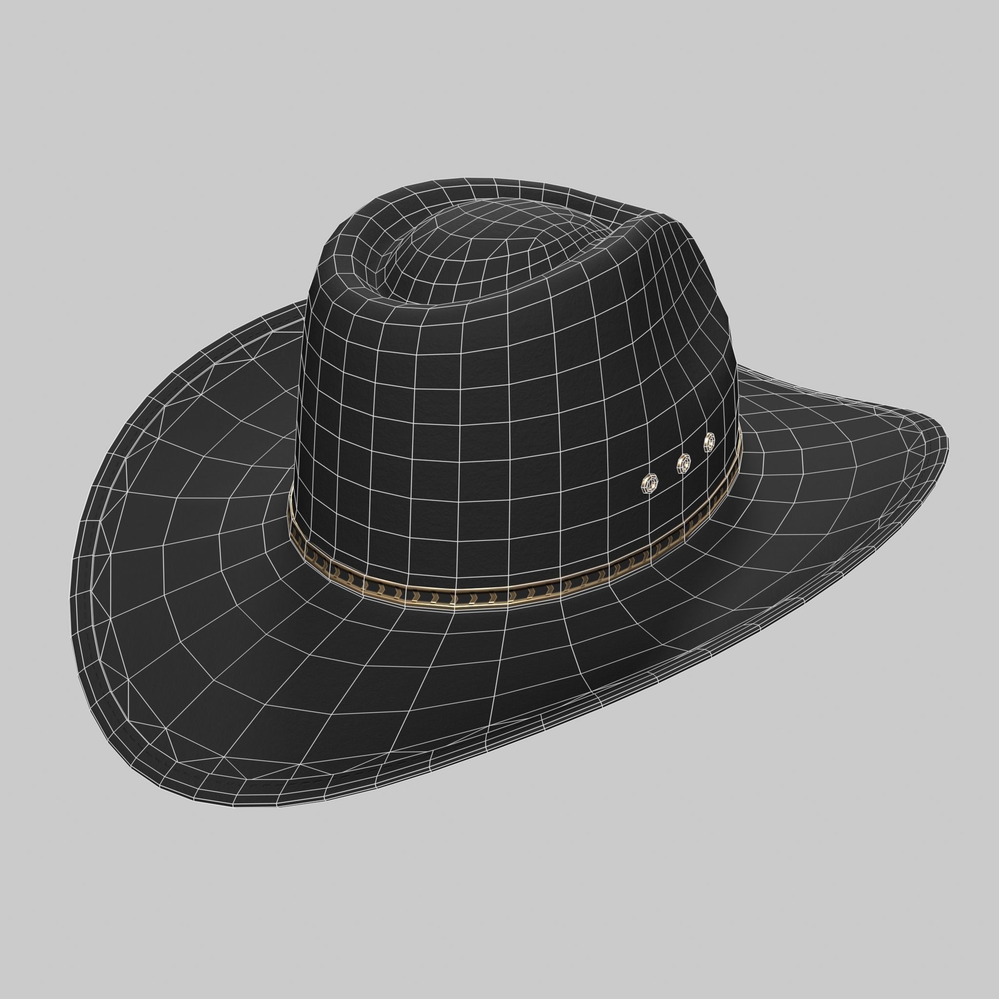 Cowboy Hat Black Low-poly 3D model_8