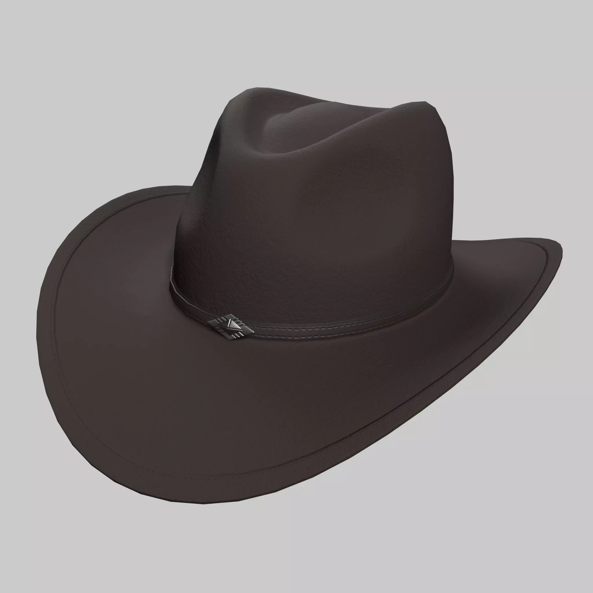 Cowboy Hat Brown Leather Low-poly 3D model_0