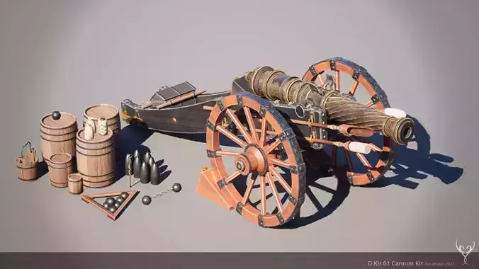O Kit 01 Cannon Kit Field and Navy Gunpowder Cannon Kit 3D Model Collection