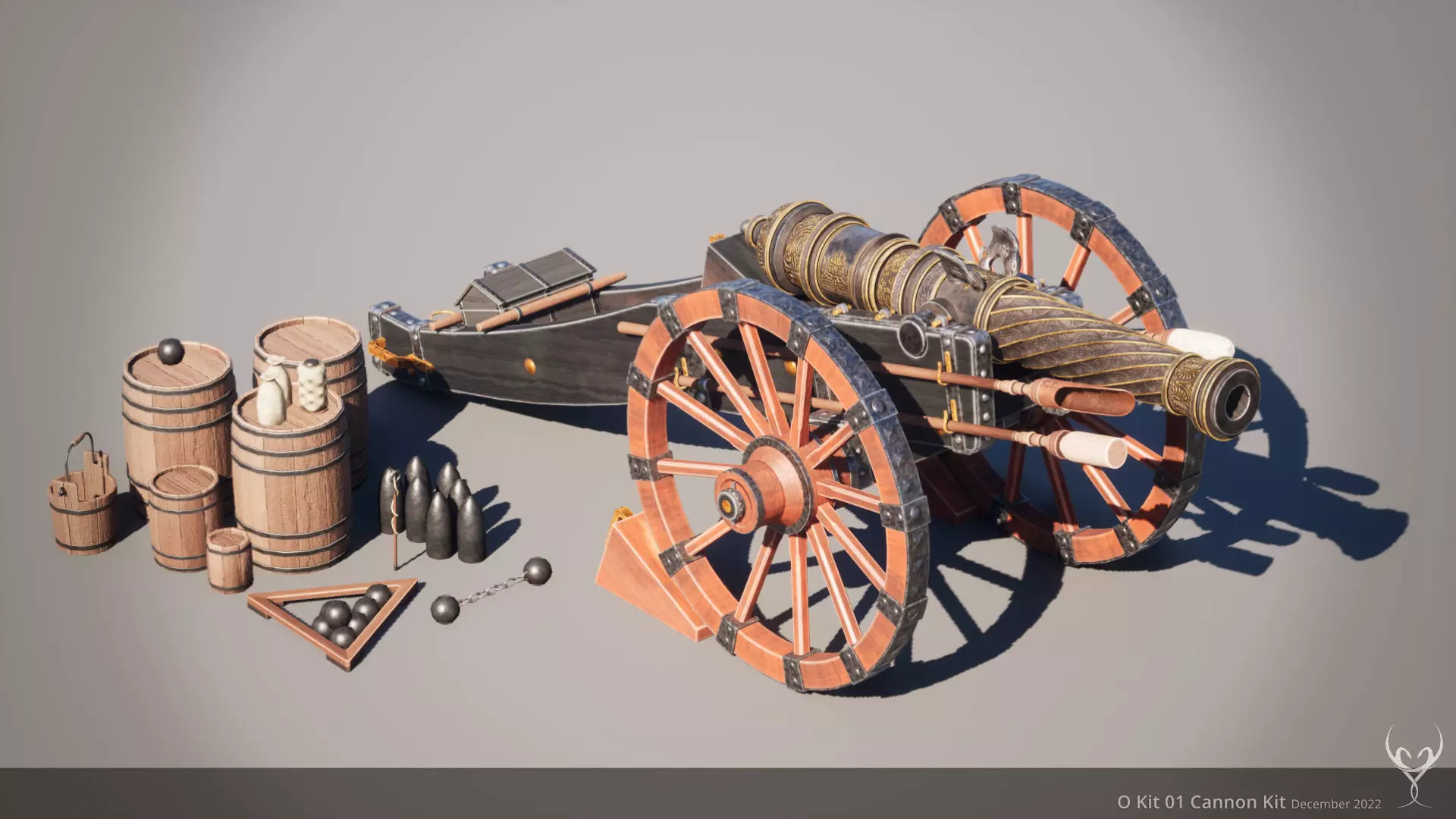 O Kit 01 Cannon Kit Field and Navy Gunpowder Cannon Kit 3D Model Collection_0