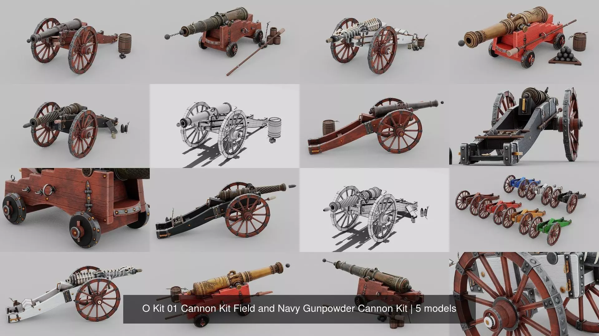 O Kit 01 Cannon Kit Field and Navy Gunpowder Cannon Kit 3D Model Collection_1