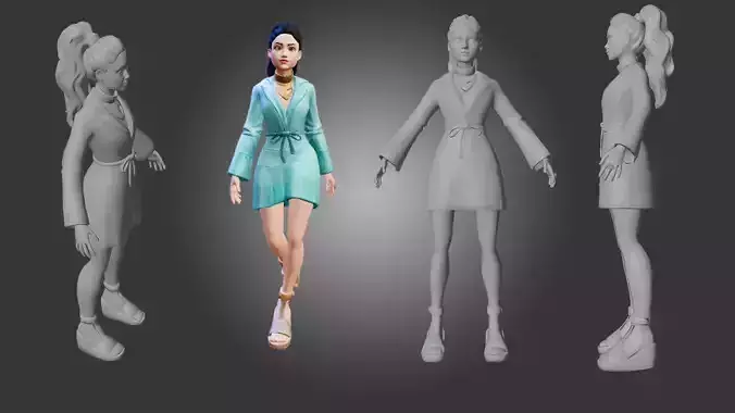 Stylized Girl Character Model Low-poly 3D model
