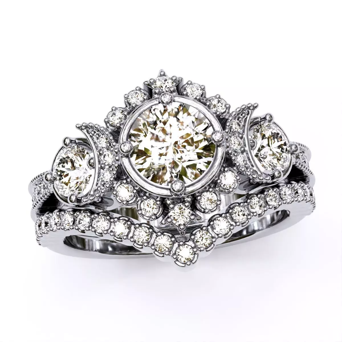 engagement ring with matching band 3D print model_0