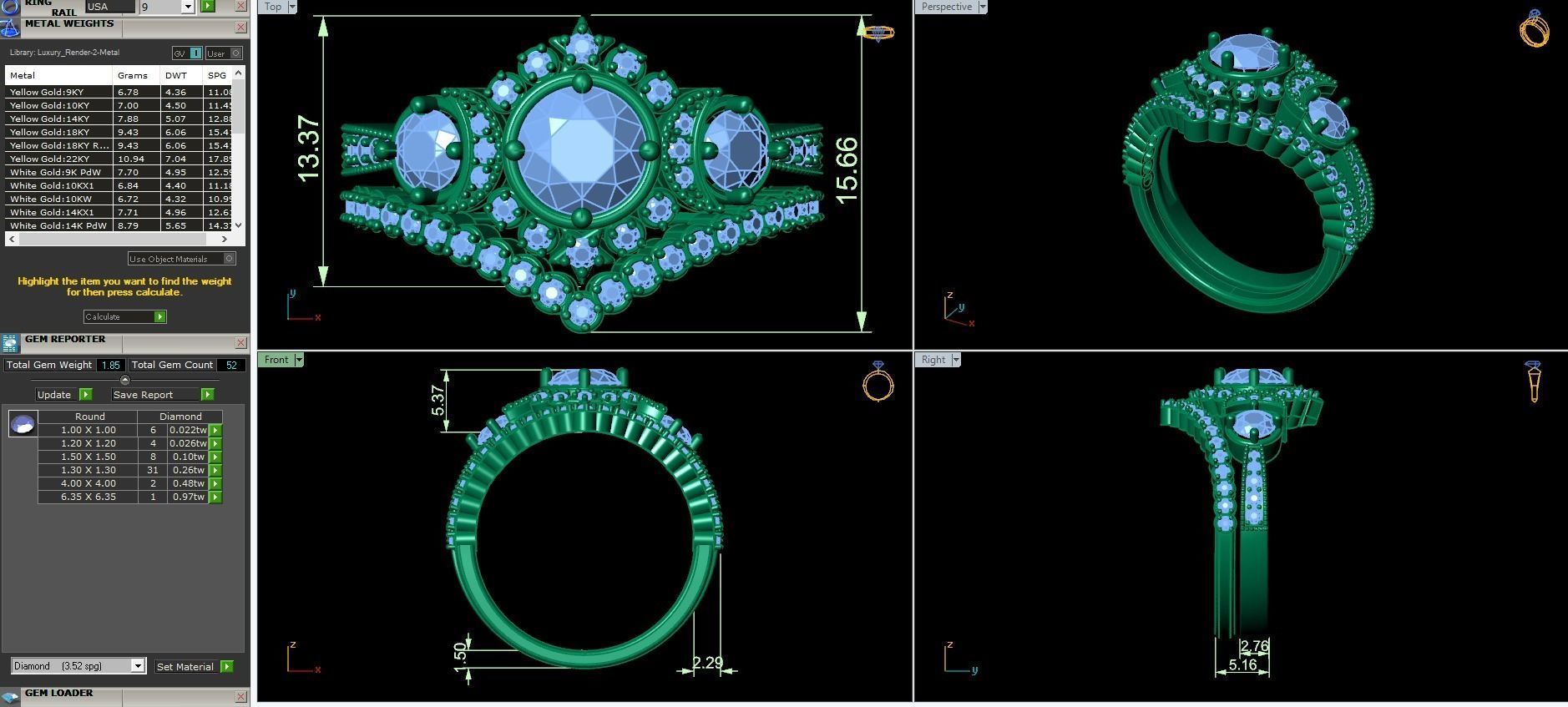 engagement ring with matching band 3D print model_3