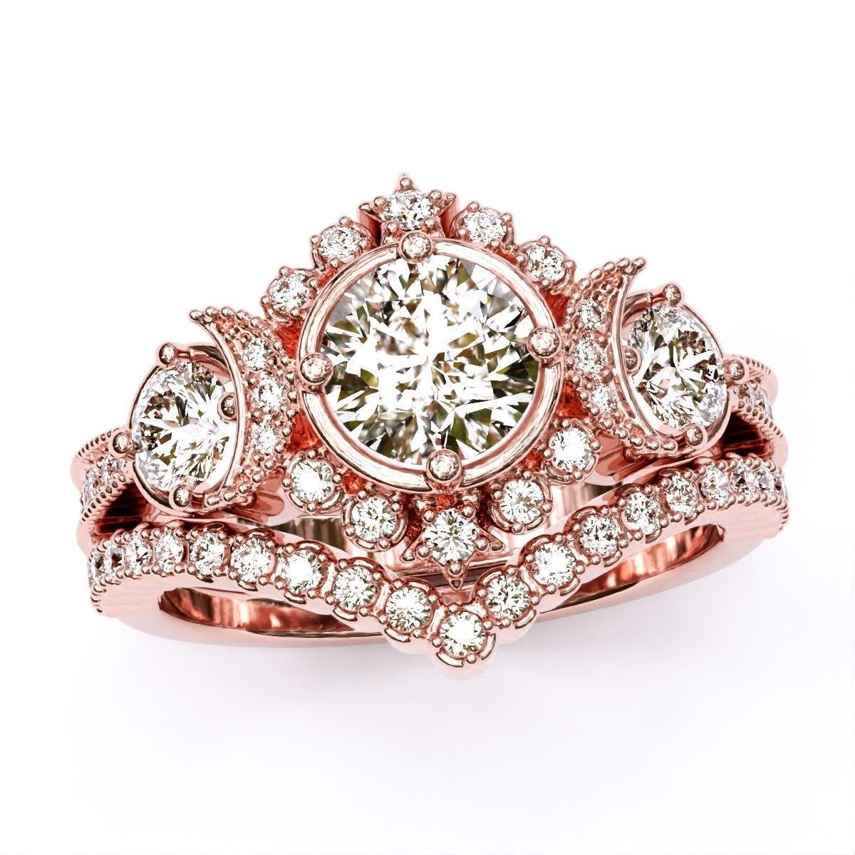 engagement ring with matching band 3D print model_4