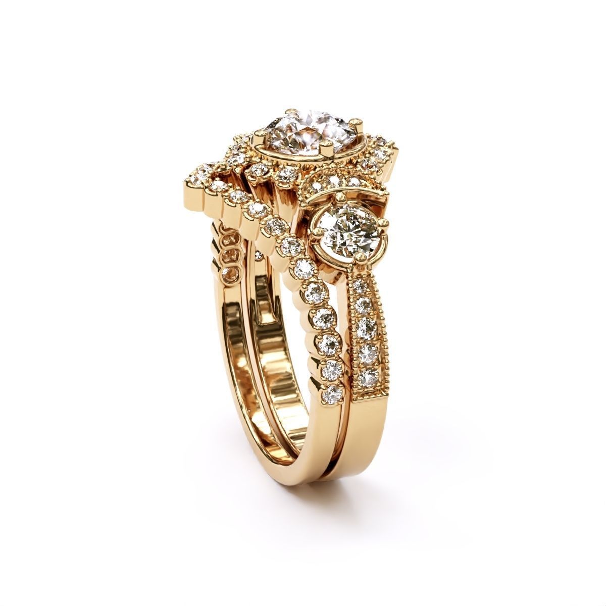 engagement ring with matching band 3D print model_8