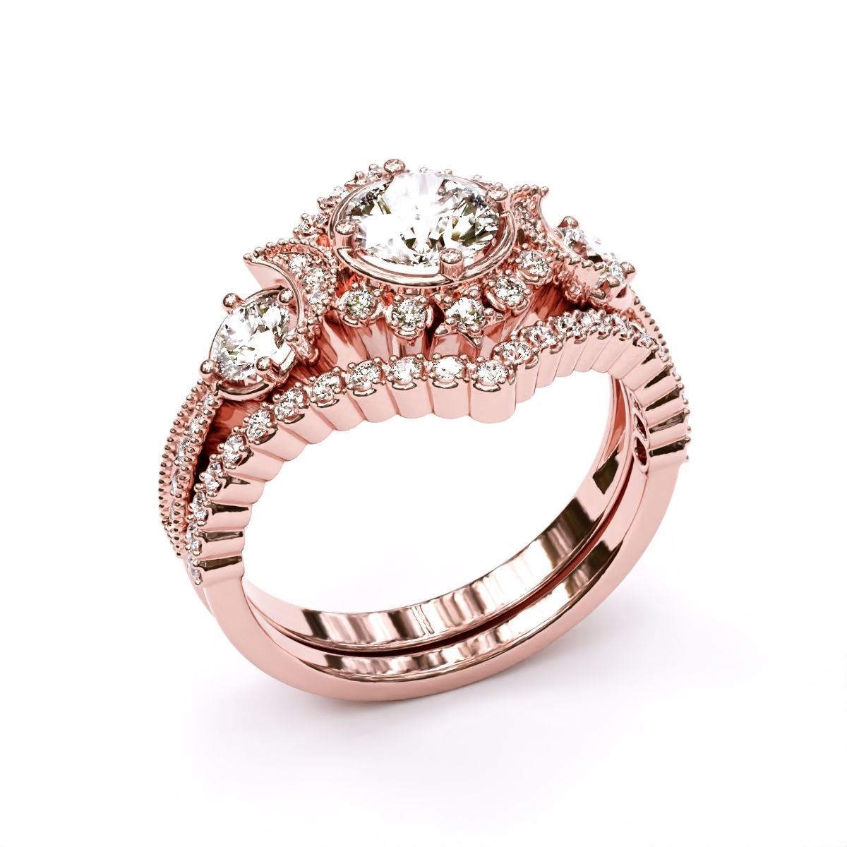 engagement ring with matching band 3D print model_6