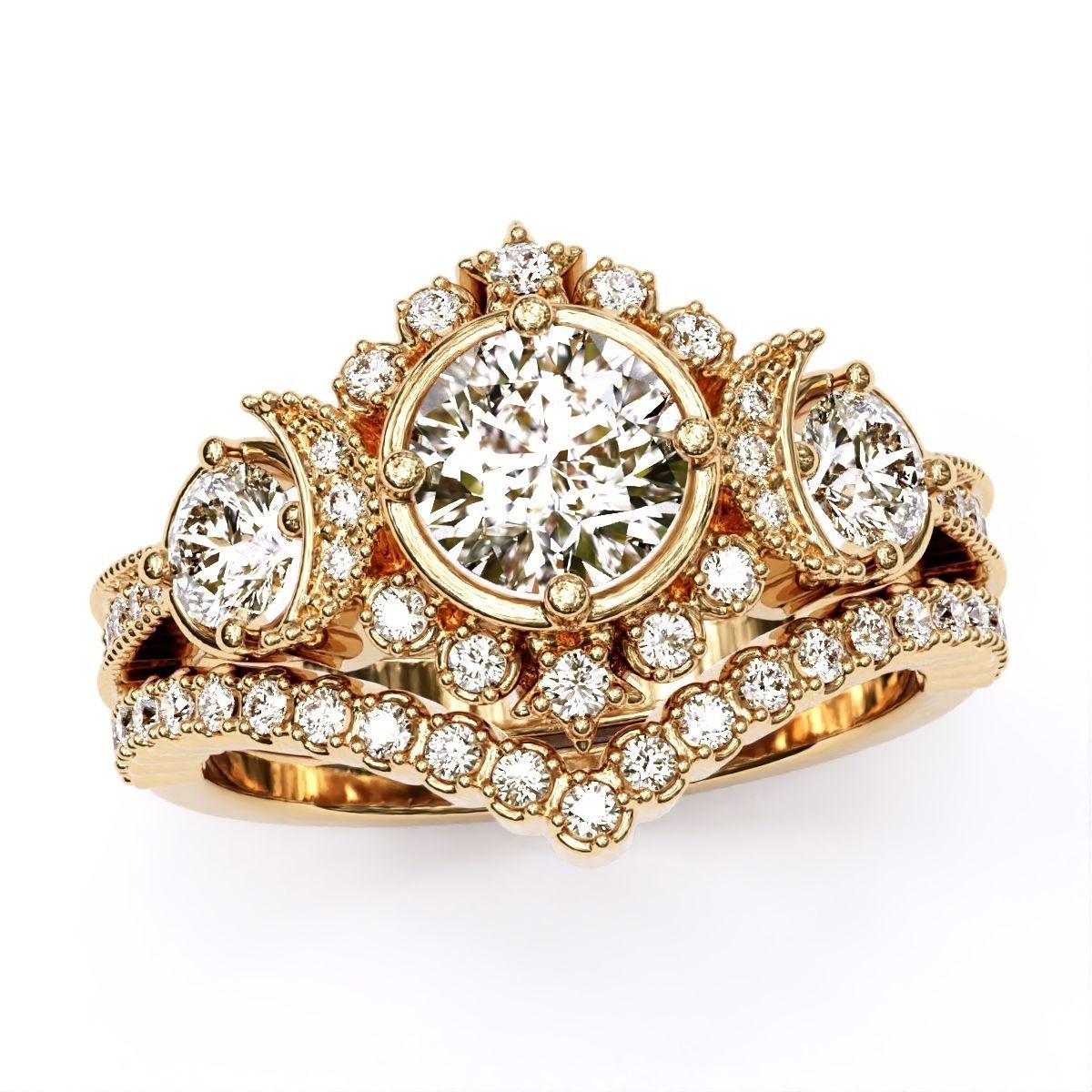 engagement ring with matching band 3D print model_7