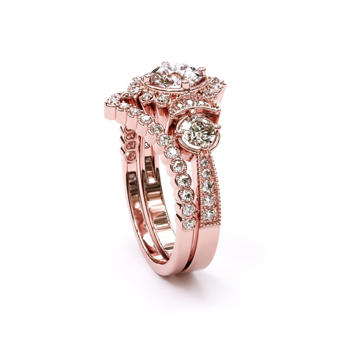 engagement ring with matching band 3D print model_5