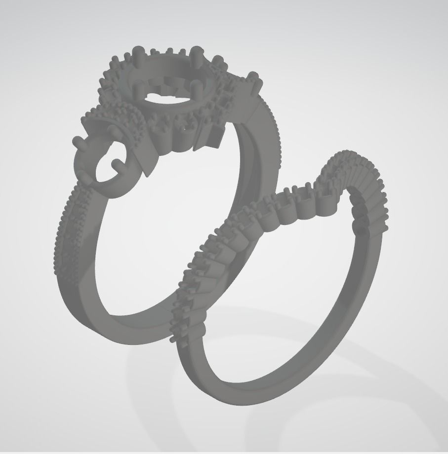 engagement ring with matching band 3D print model_13