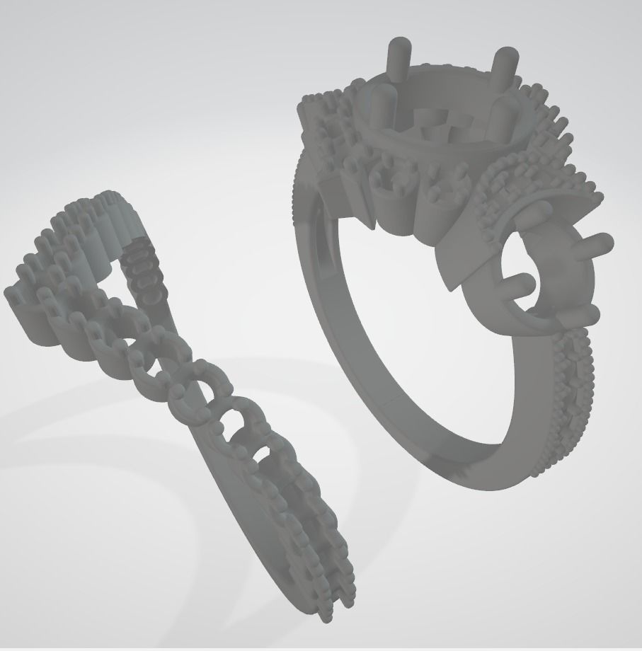 engagement ring with matching band 3D print model_14