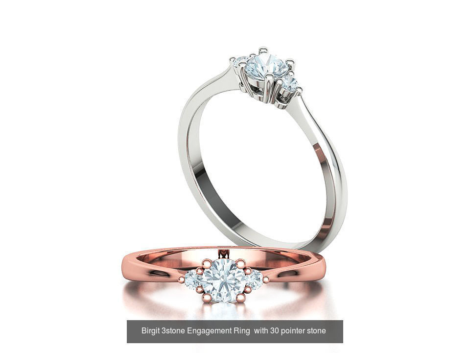 Birgit 3-stone Solitaire Rings Collection 30 pointer stone _6