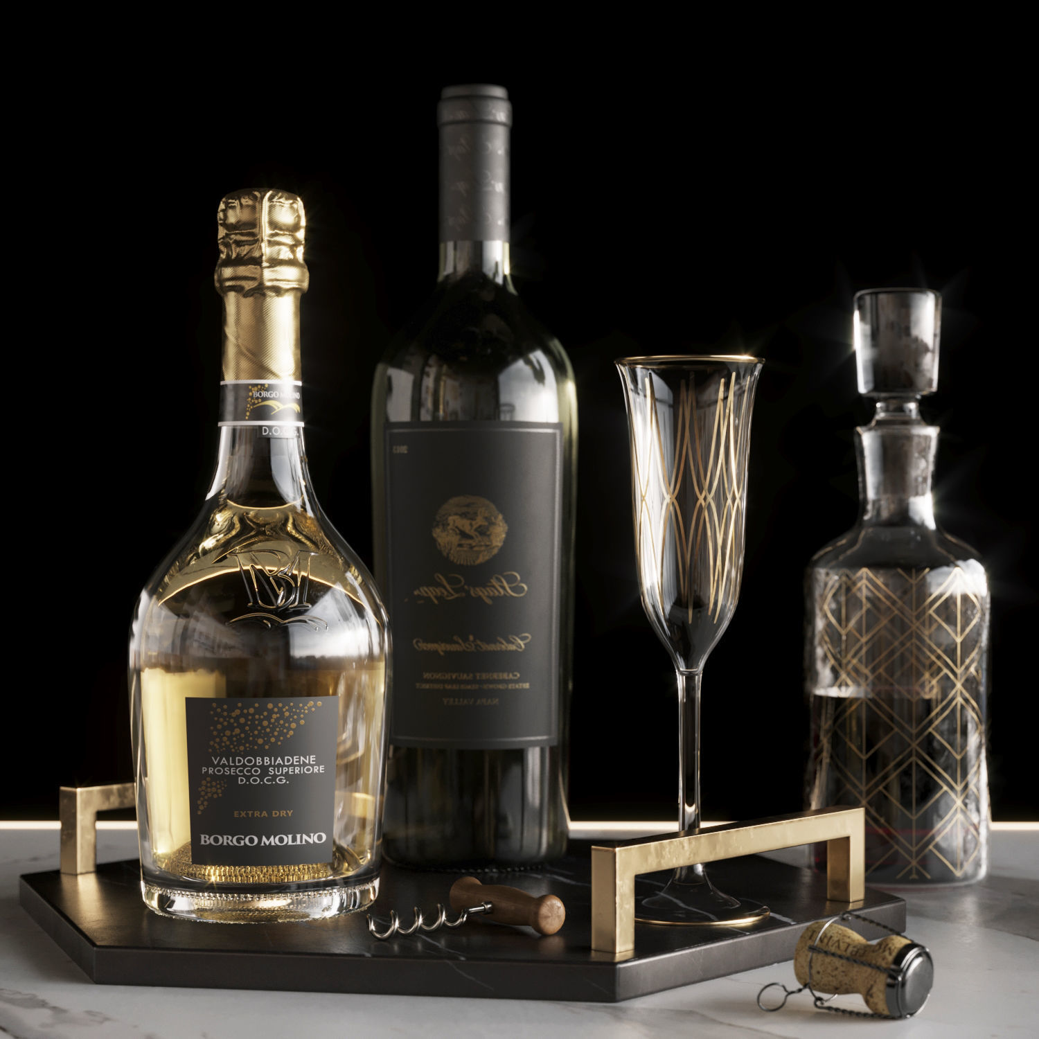 Wine Set corkscrew and bottle opener 3D model_4