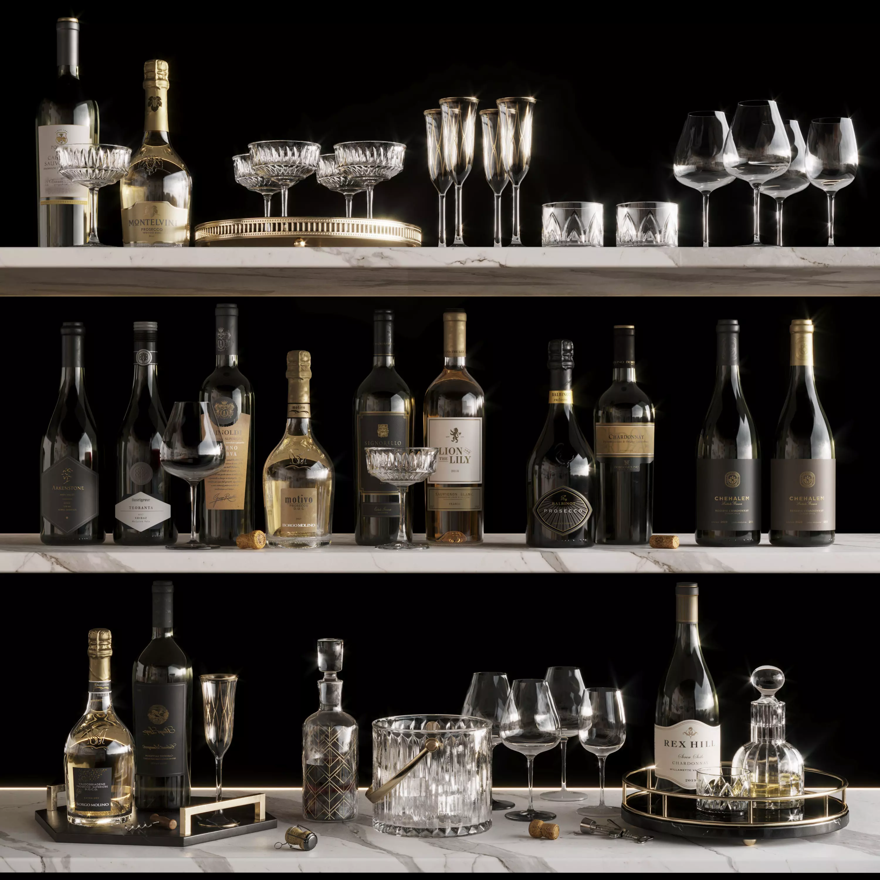 Wine Set corkscrew and bottle opener 3D model_0