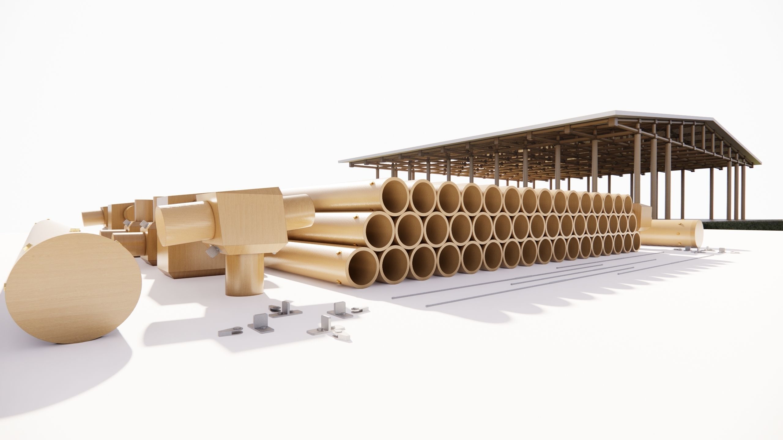 Paper structure Dojo - Shigeru Ban style 3D model_2