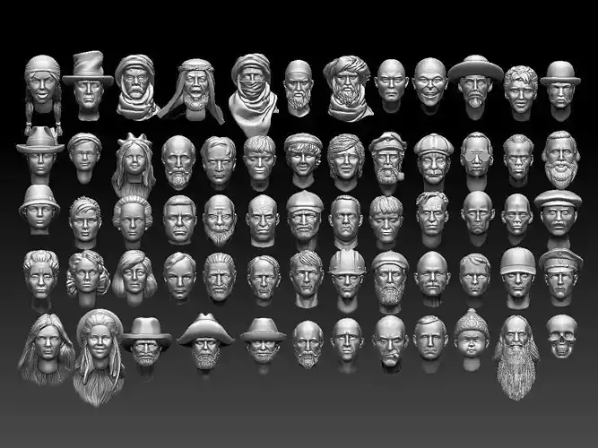 heads group of different 3D print model