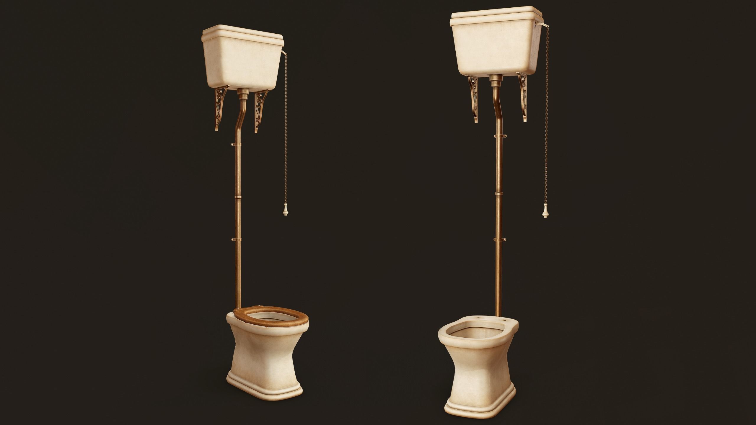 Antique Toilet - PBR Game Ready Low-poly 3D model_5