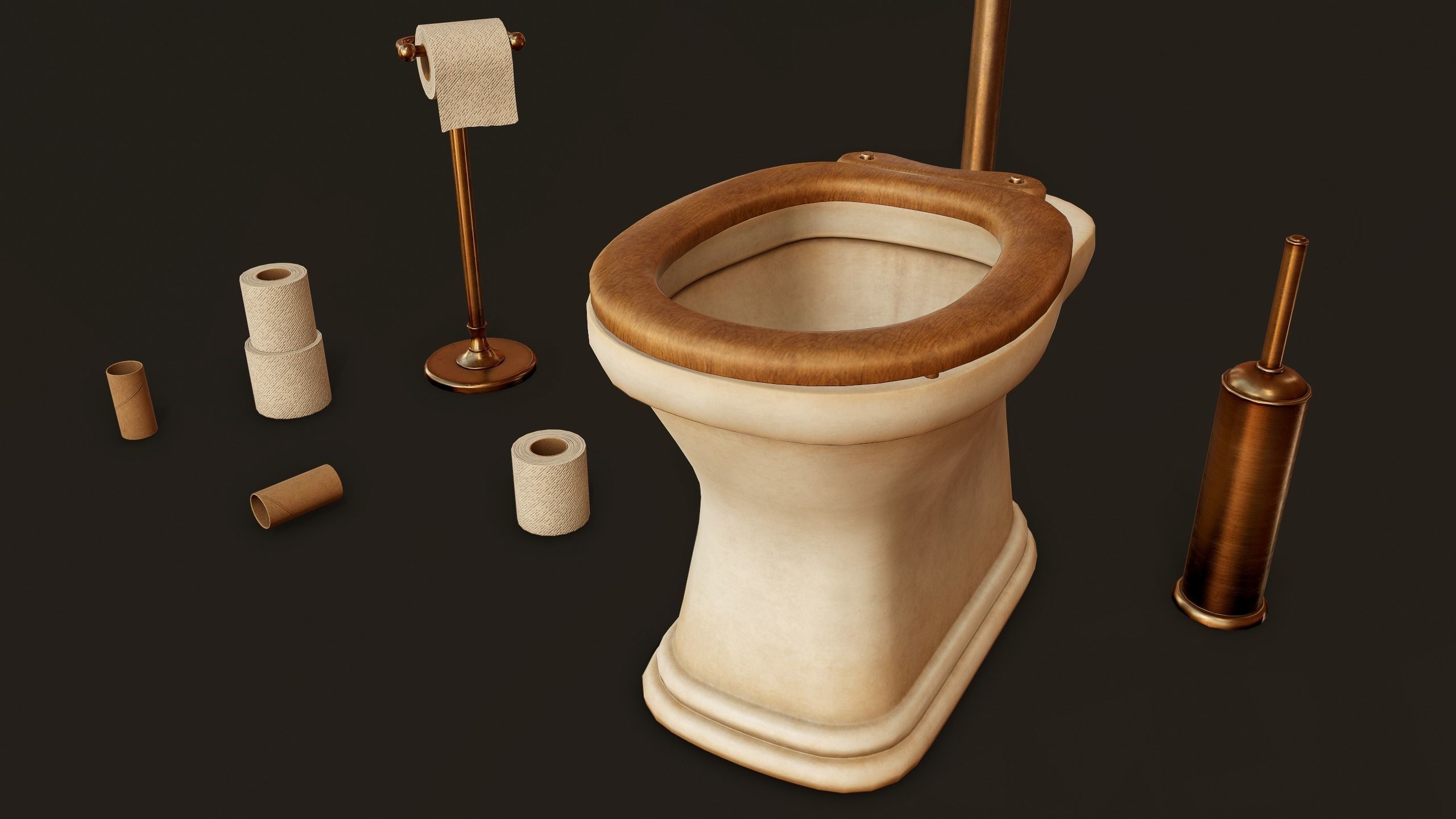 Antique Toilet - PBR Game Ready Low-poly 3D model_3