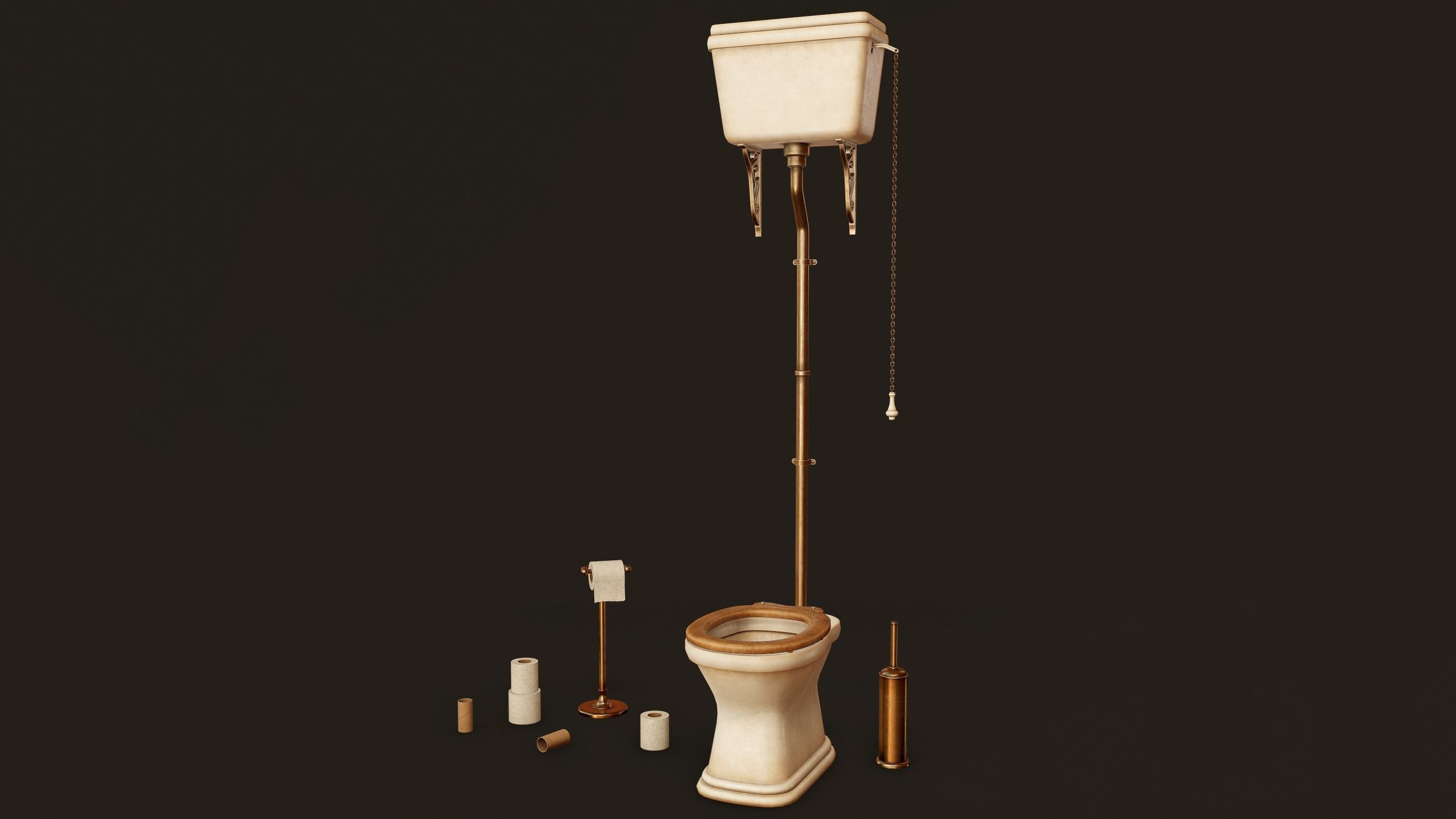 Antique Toilet - PBR Game Ready Low-poly 3D model_2
