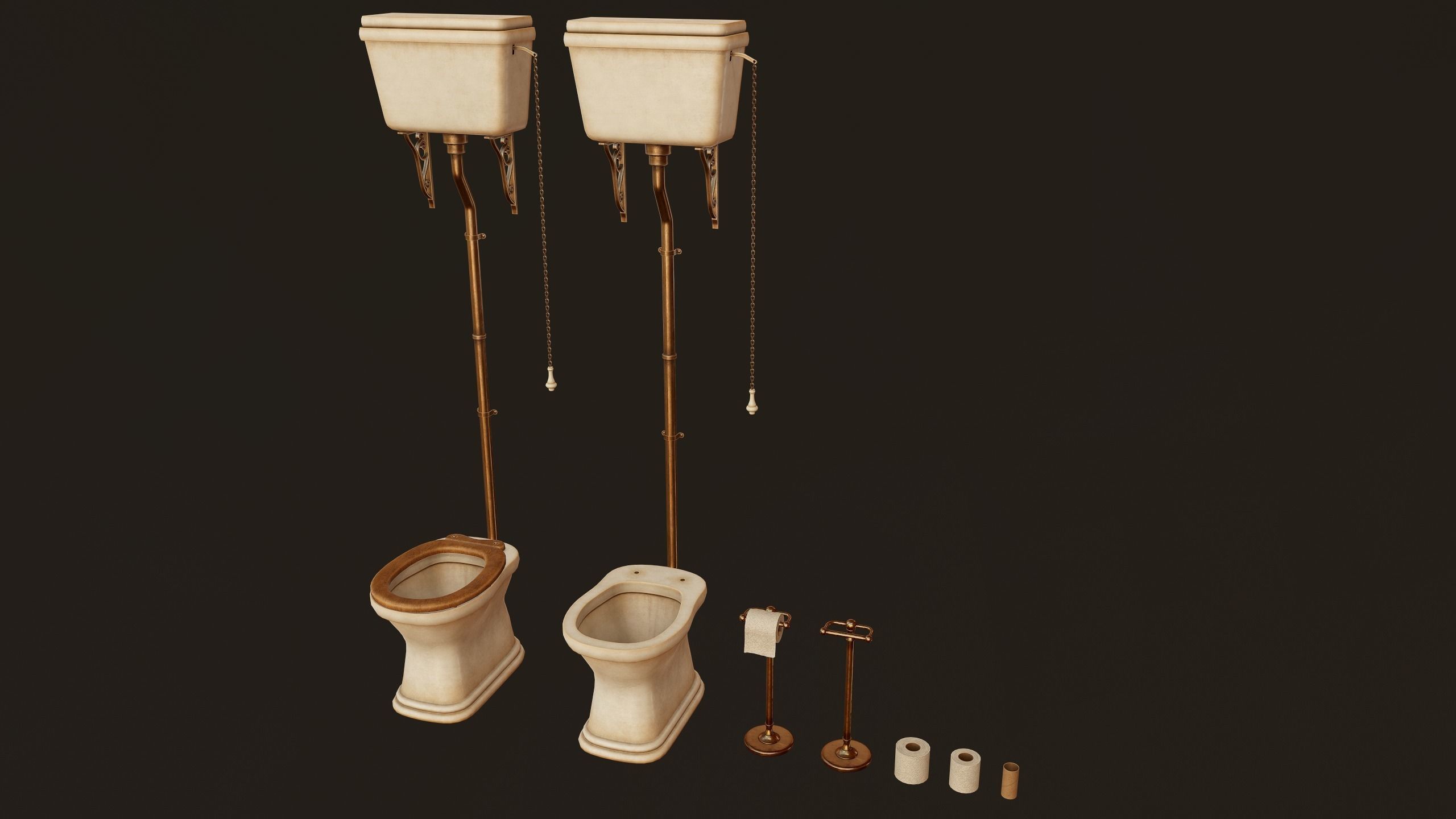 Antique Toilet - PBR Game Ready Low-poly 3D model_11