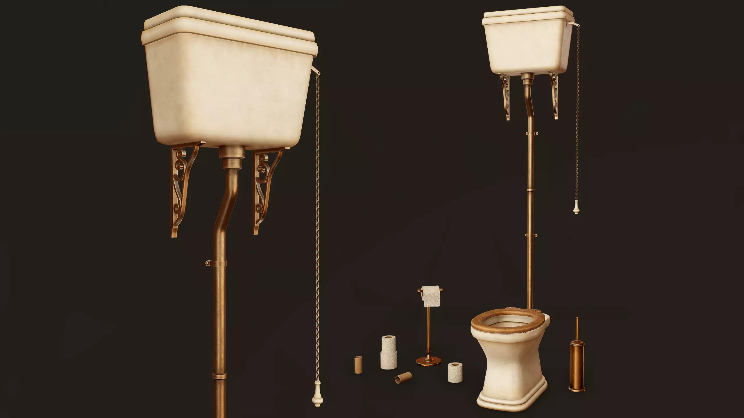 Antique Toilet - PBR Game Ready Low-poly 3D model_0