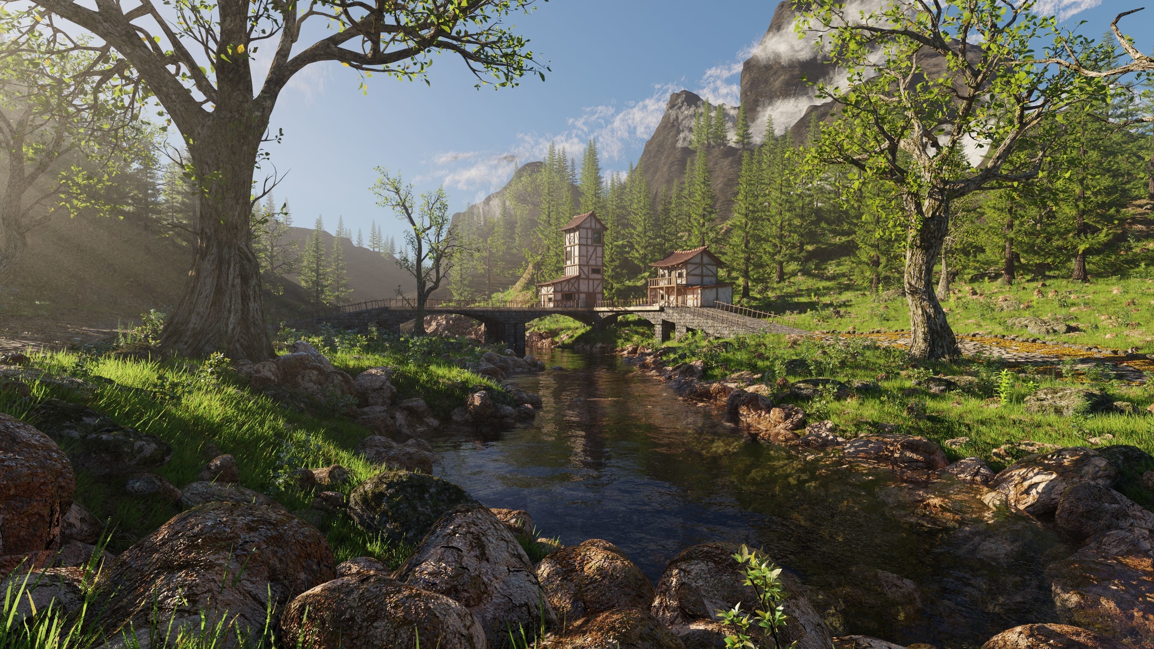 Medieval Bridge Scene 3D model_1