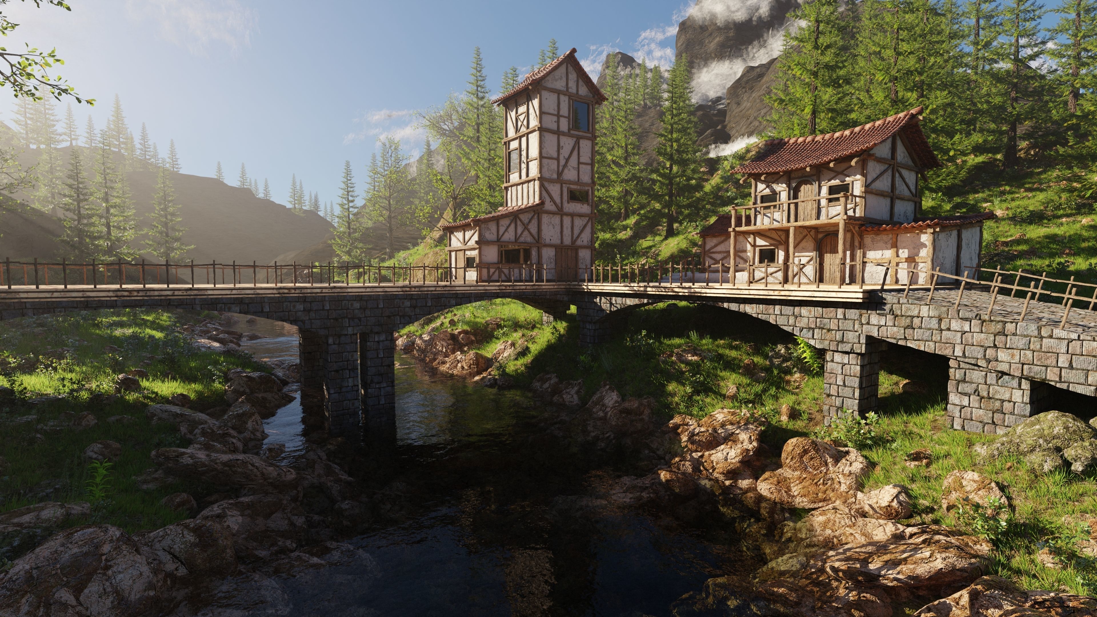 Medieval Bridge Scene 3D model_4