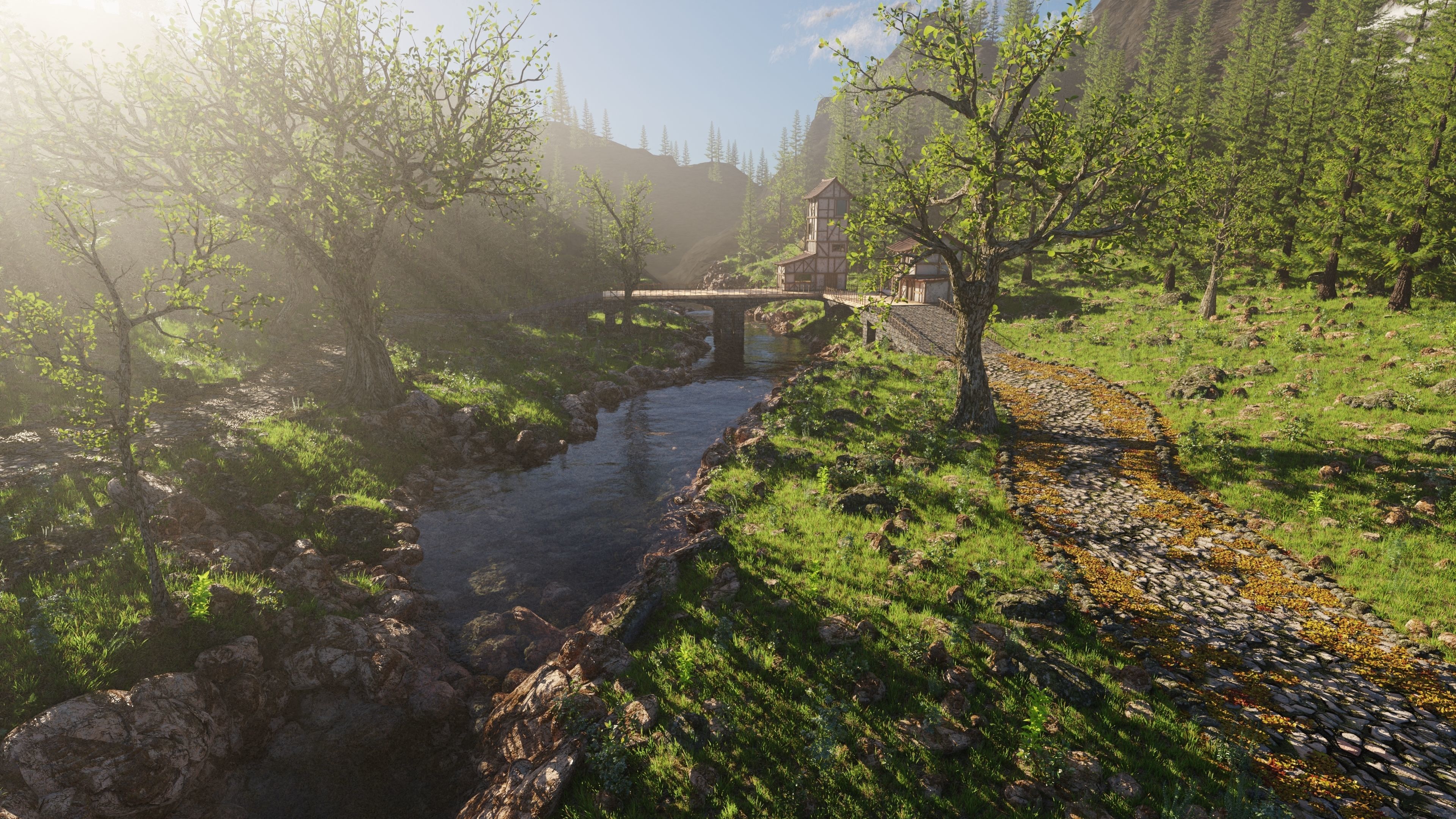 Medieval Bridge Scene 3D model_10