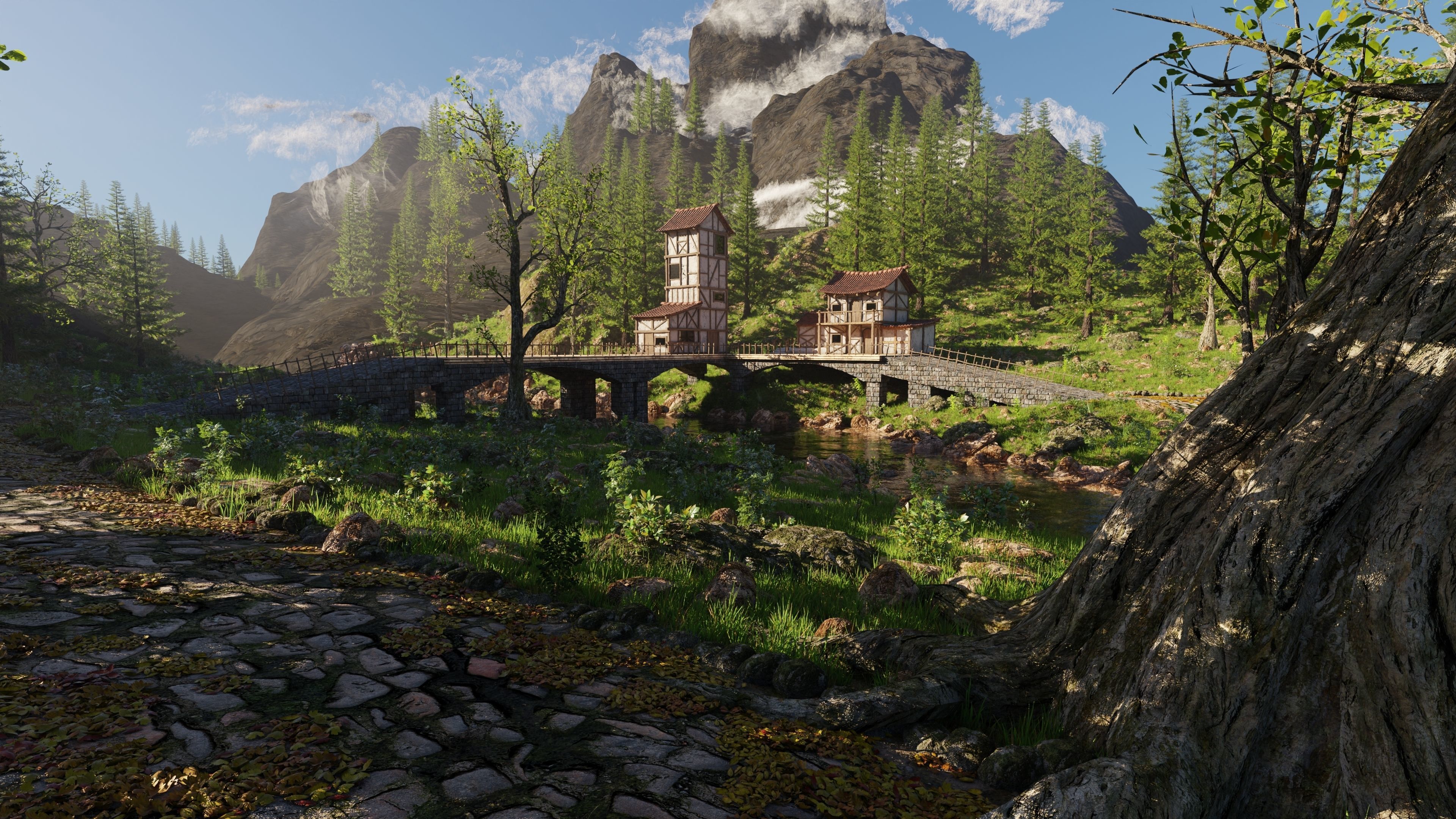 Medieval Bridge Scene 3D model_6