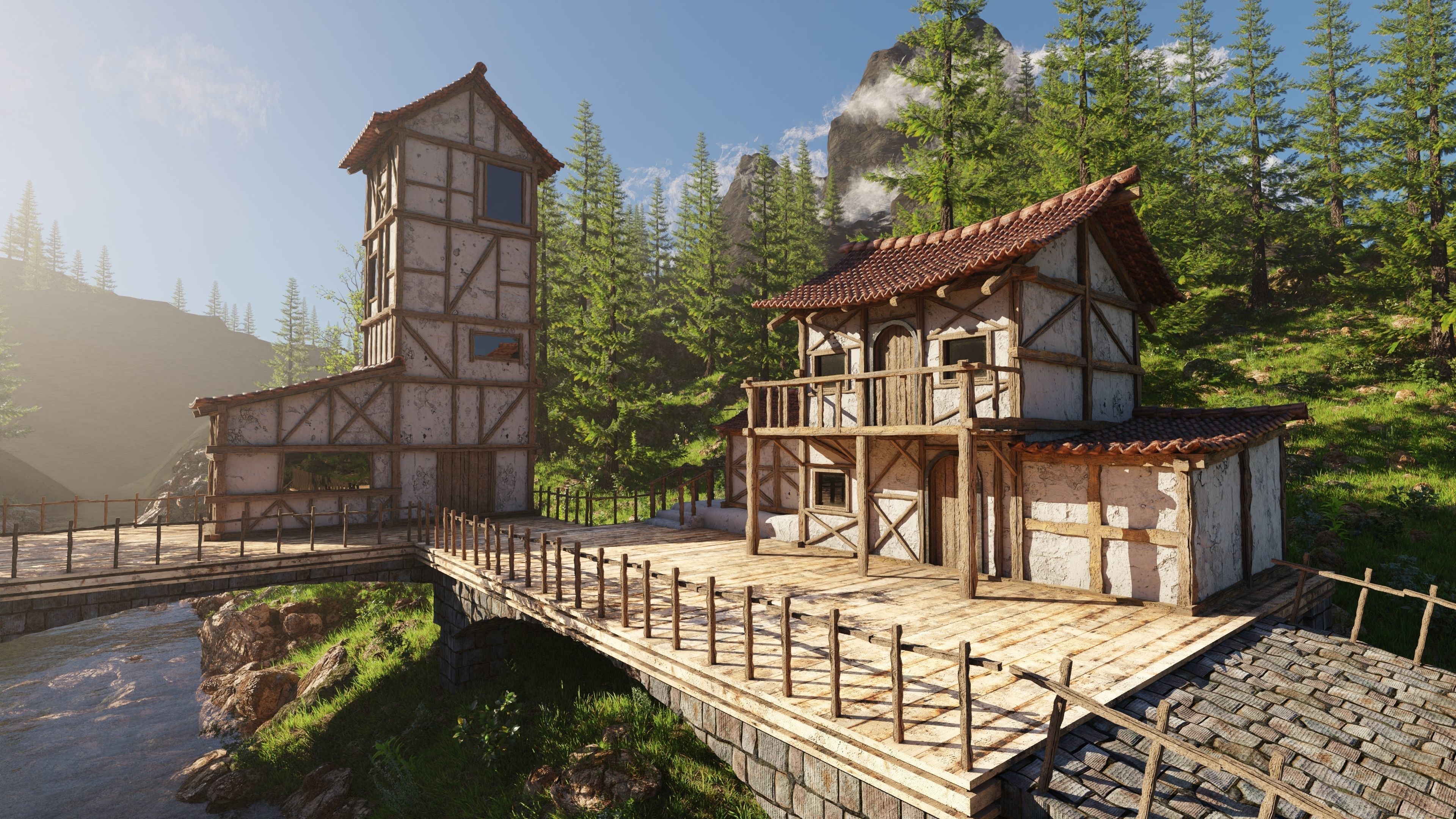 Medieval Bridge Scene 3D model_3