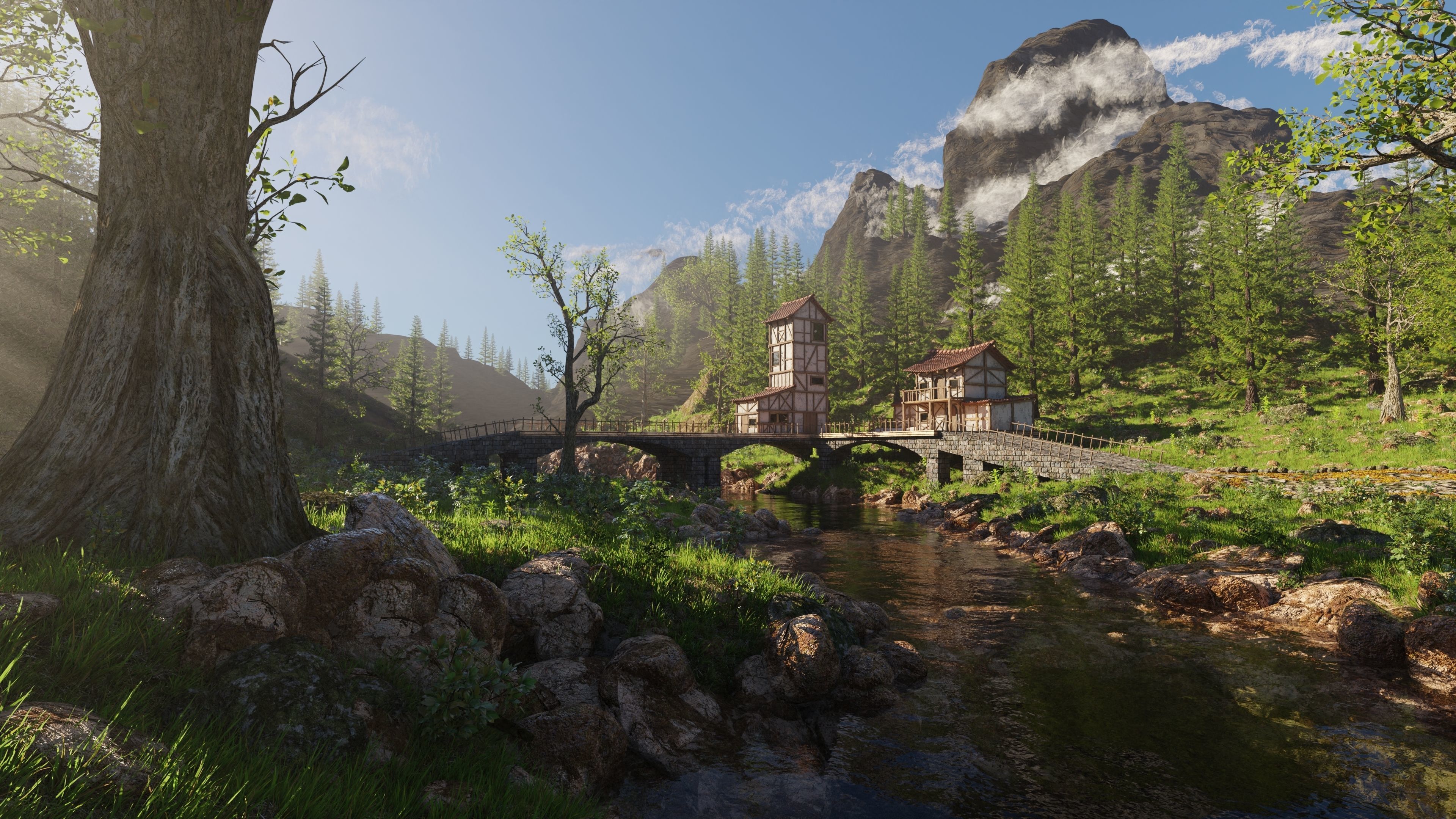 Medieval Bridge Scene 3D model_2