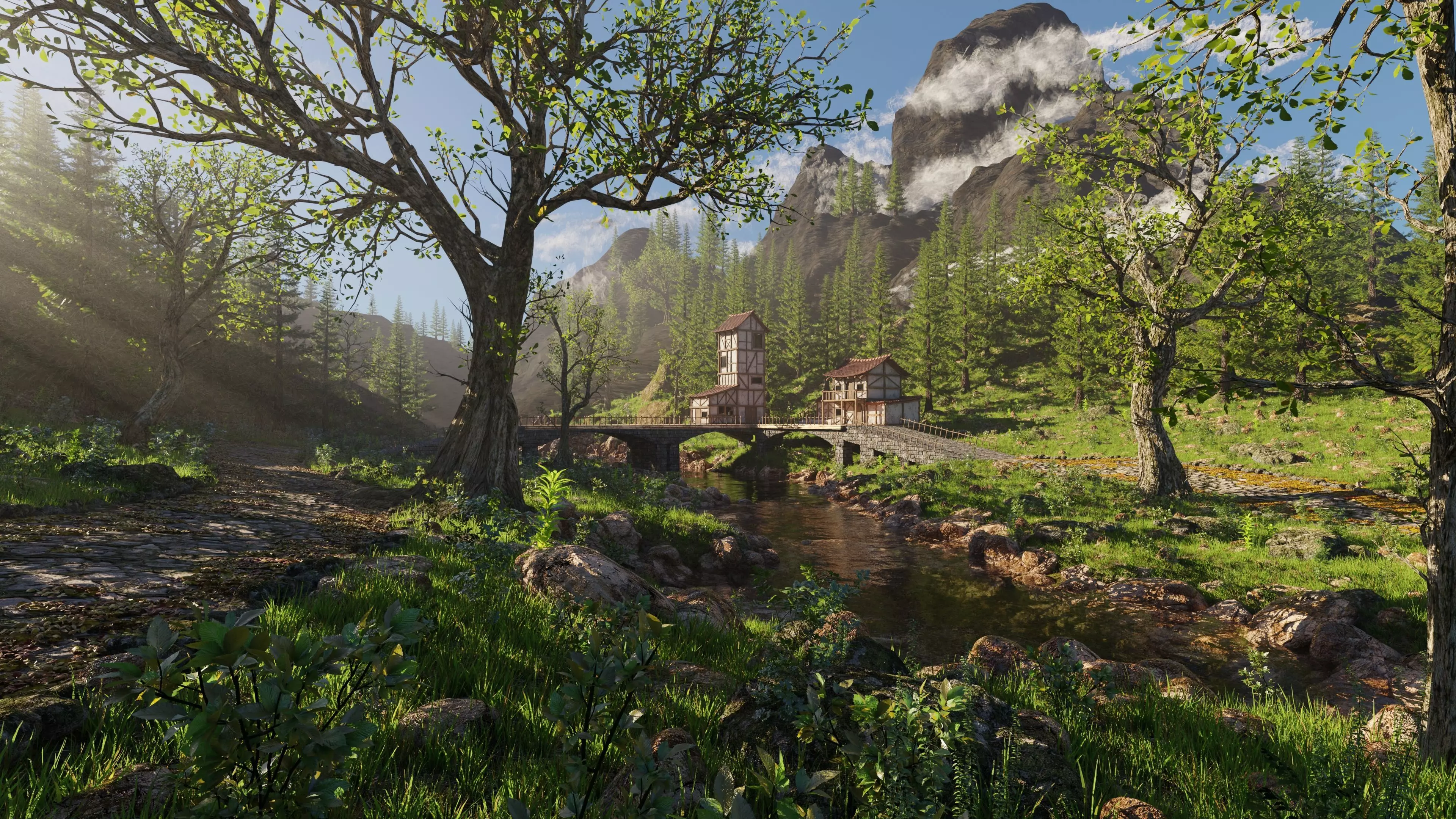 Medieval Bridge Scene 3D model_0